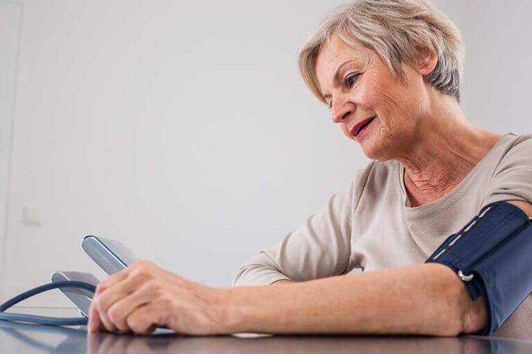 confident neat senior woman various situations at home