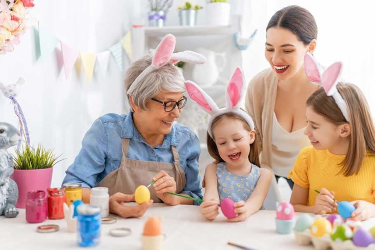 family preparing for Easter