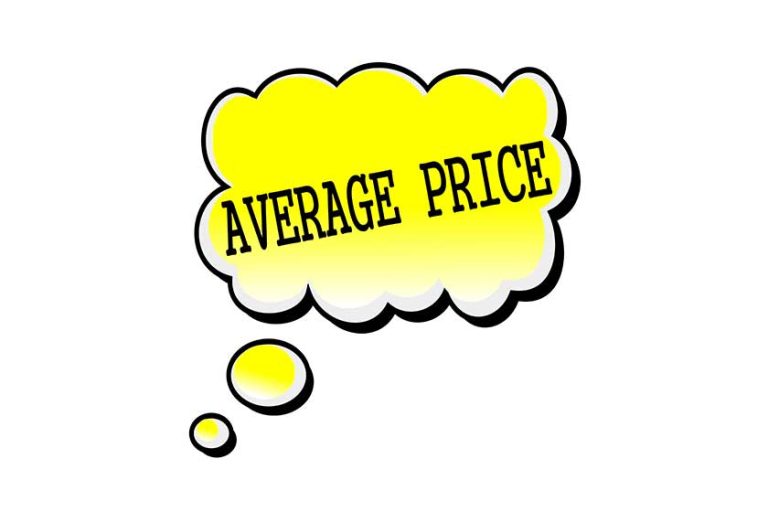 Average Price black stamp text on yellow Speech Bubble