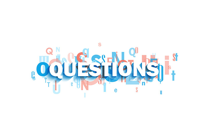 QUESTIONS blue and coral typography banner