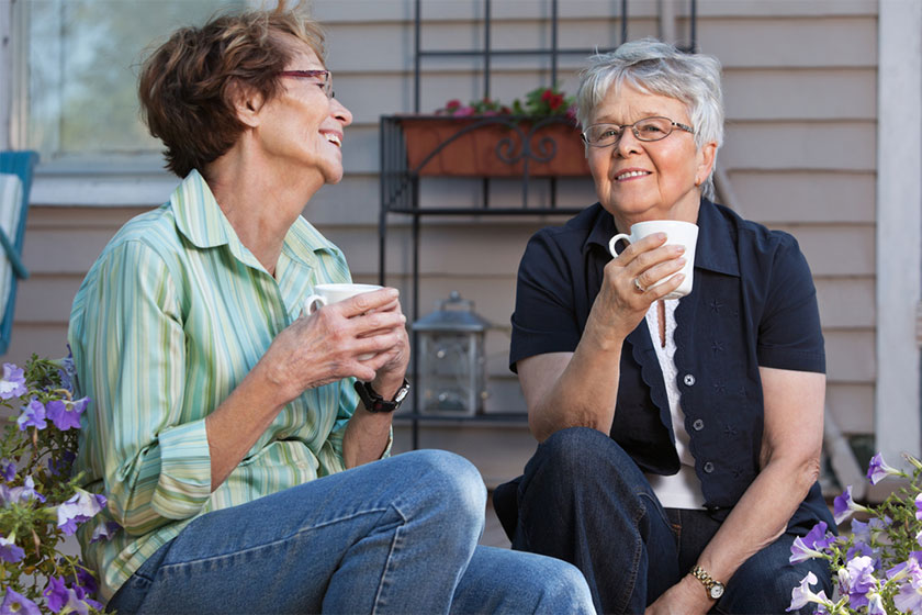 Senior and mature women drinking coffee