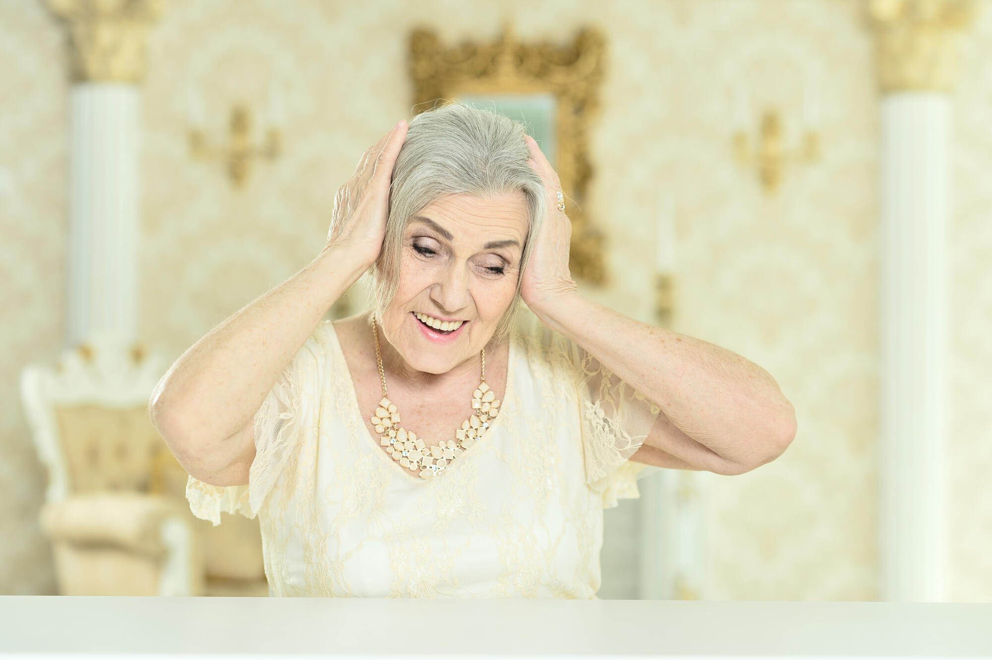 Portrait of beautiful happy woman at home