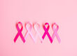 October Breast Cancer Awareness month, Pink Ribbon on pink backg
