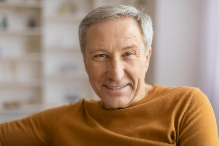 Senior gentleman smiling with bright background