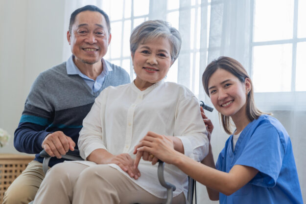 Asian young nurse support couple senior older man and woman in a Asian young nurse support couple senior older man and woman in a